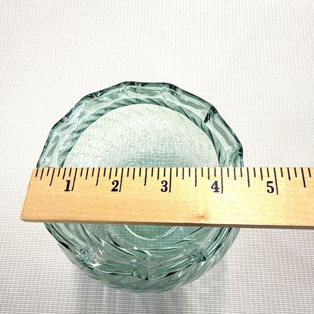 Beautiful Vintage Blue-Green Hand Blown Glass 6.5” Tall - Wide Mouth Vase - Picture 8 of 12
